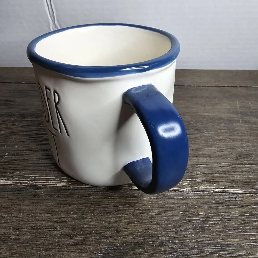 NWT Rae Dunn Artisan Wanderlust Coffee Mug Blue Trim Summer Camping Boho